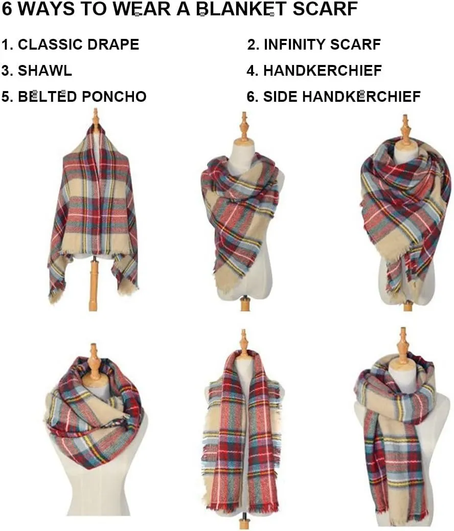 Women's Plaid Scarf Blanket Wrap Oversized Chunky Scarves Tartan Shawls
