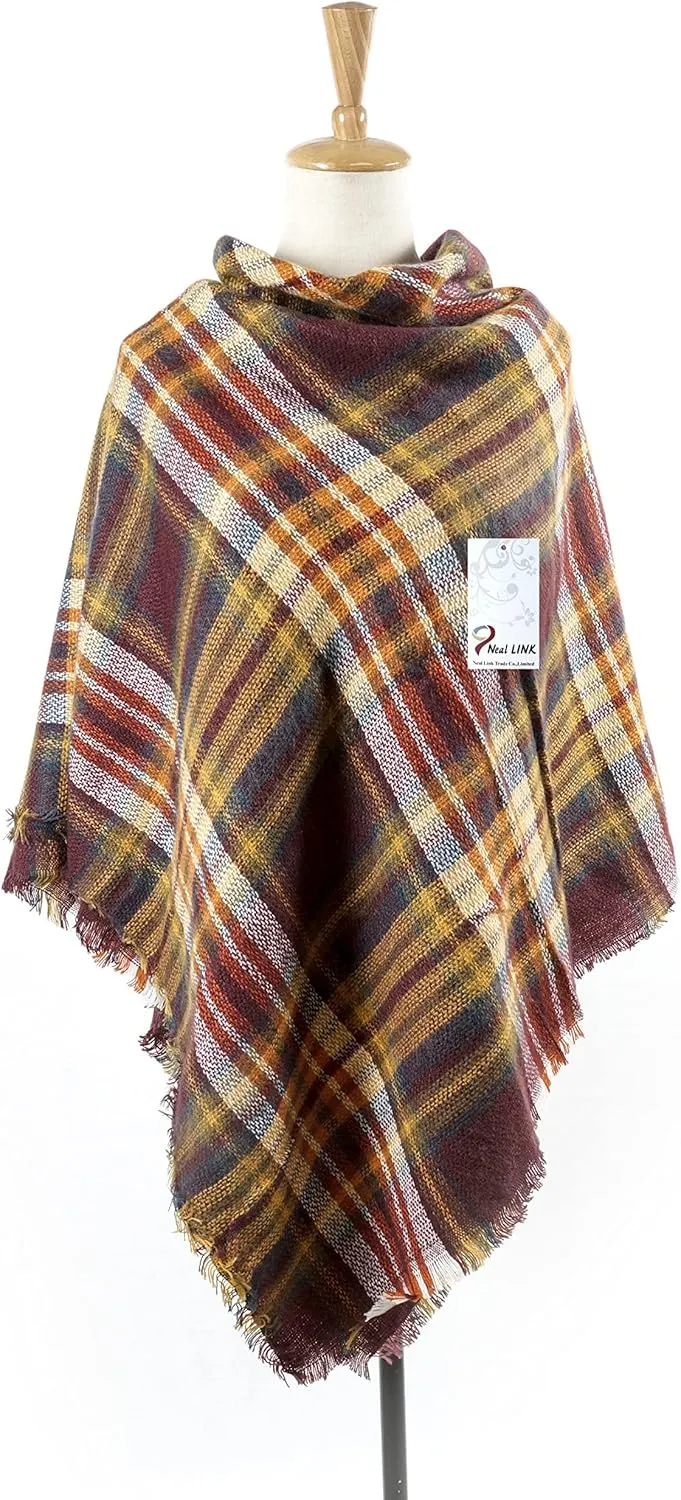Women's Plaid Scarf Blanket Wrap Oversized Chunky Scarves Tartan Shawls