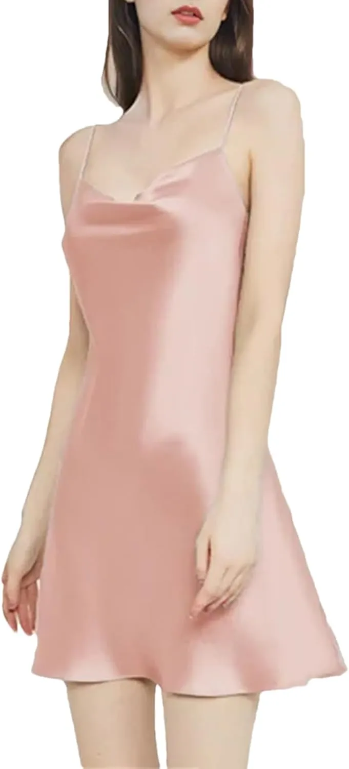 Women's Soft Silk Suspender Nightgown, Mini Slip Dress for Luxury Summer Lingerie