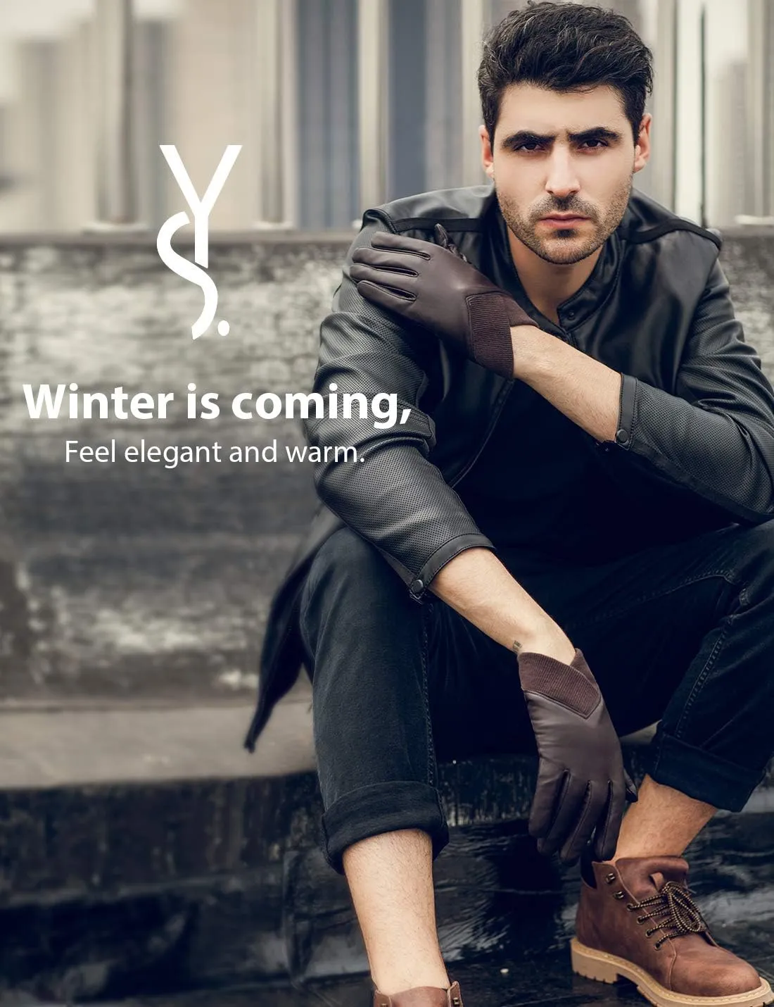 YISEVEN Men's Lambskin Leather Gloves Touchscreen