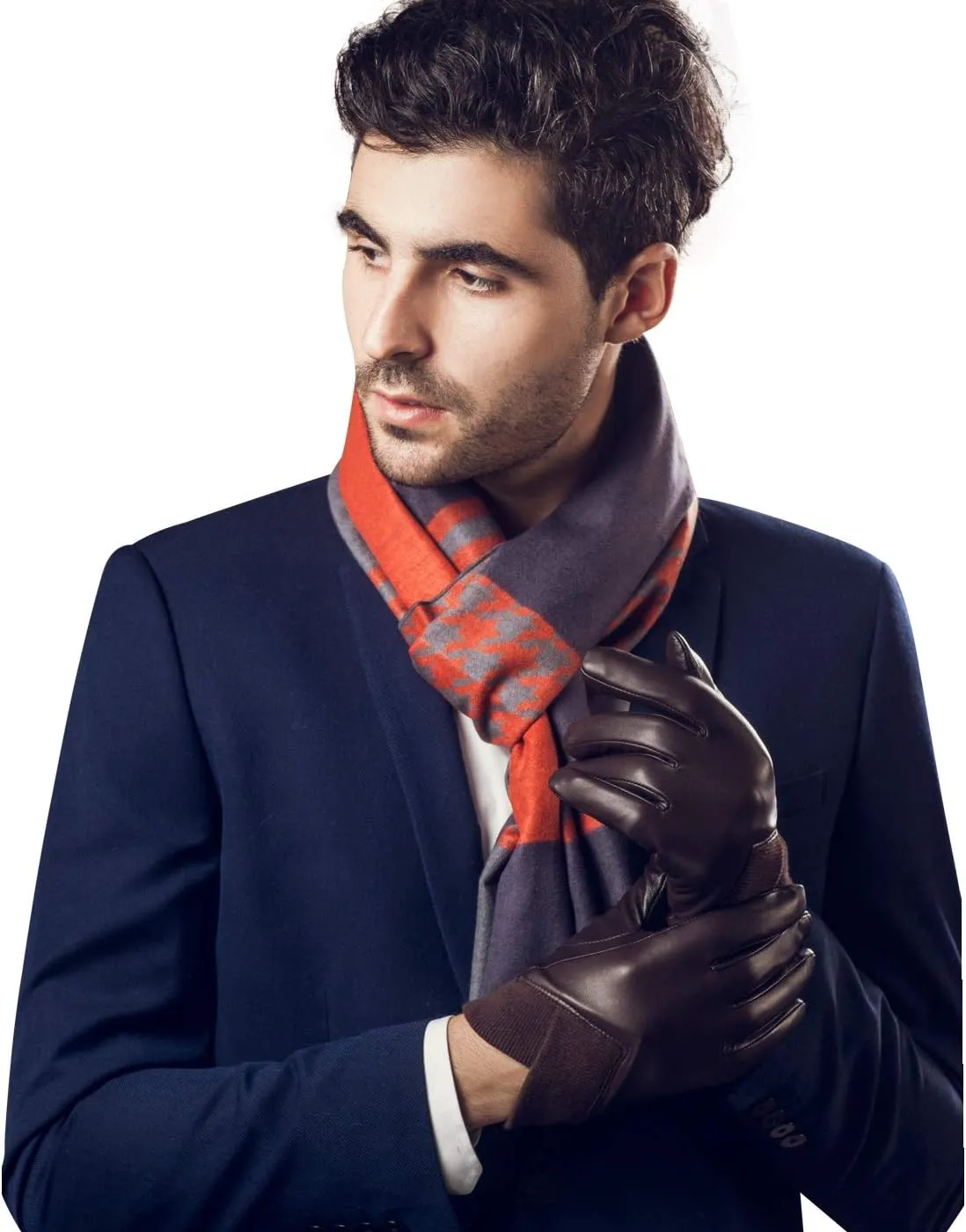 YISEVEN Men's Lambskin Leather Gloves Touchscreen