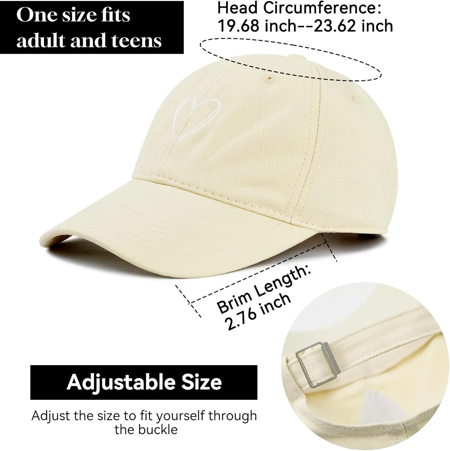 Zando 2025 Trendy Heart Baseball Caps for Women Men Girls Dad Adjustable Cute Cotton Ball Cap for Running Golf Tennies Travel