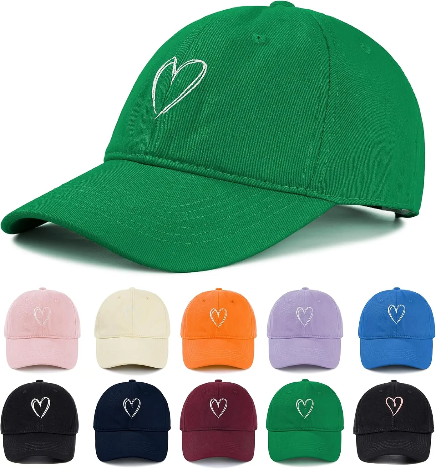 Zando 2025 Trendy Heart Baseball Caps for Women Men Girls Dad Adjustable Cute Cotton Ball Cap for Running Golf Tennies Travel