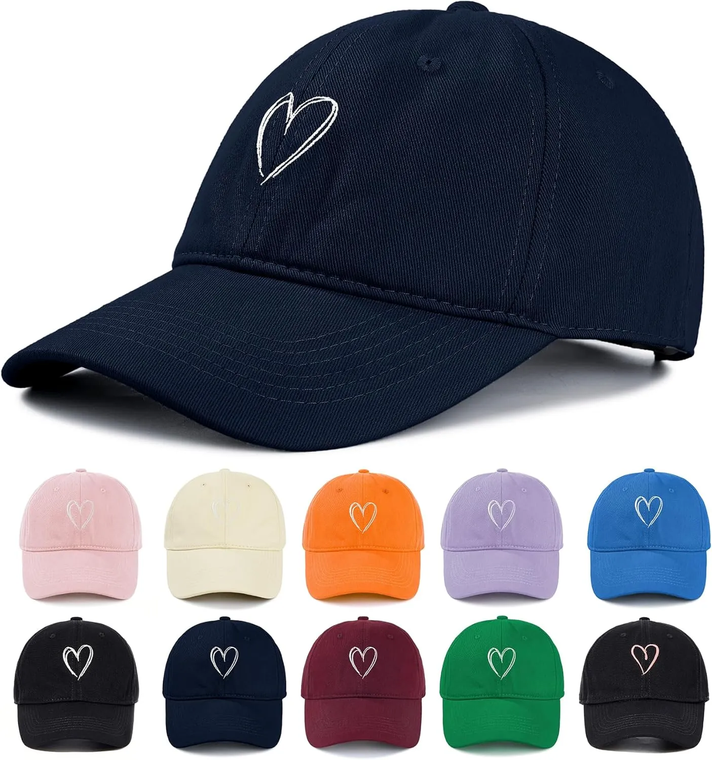 Zando 2025 Trendy Heart Baseball Caps for Women Men Girls Dad Adjustable Cute Cotton Ball Cap for Running Golf Tennies Travel