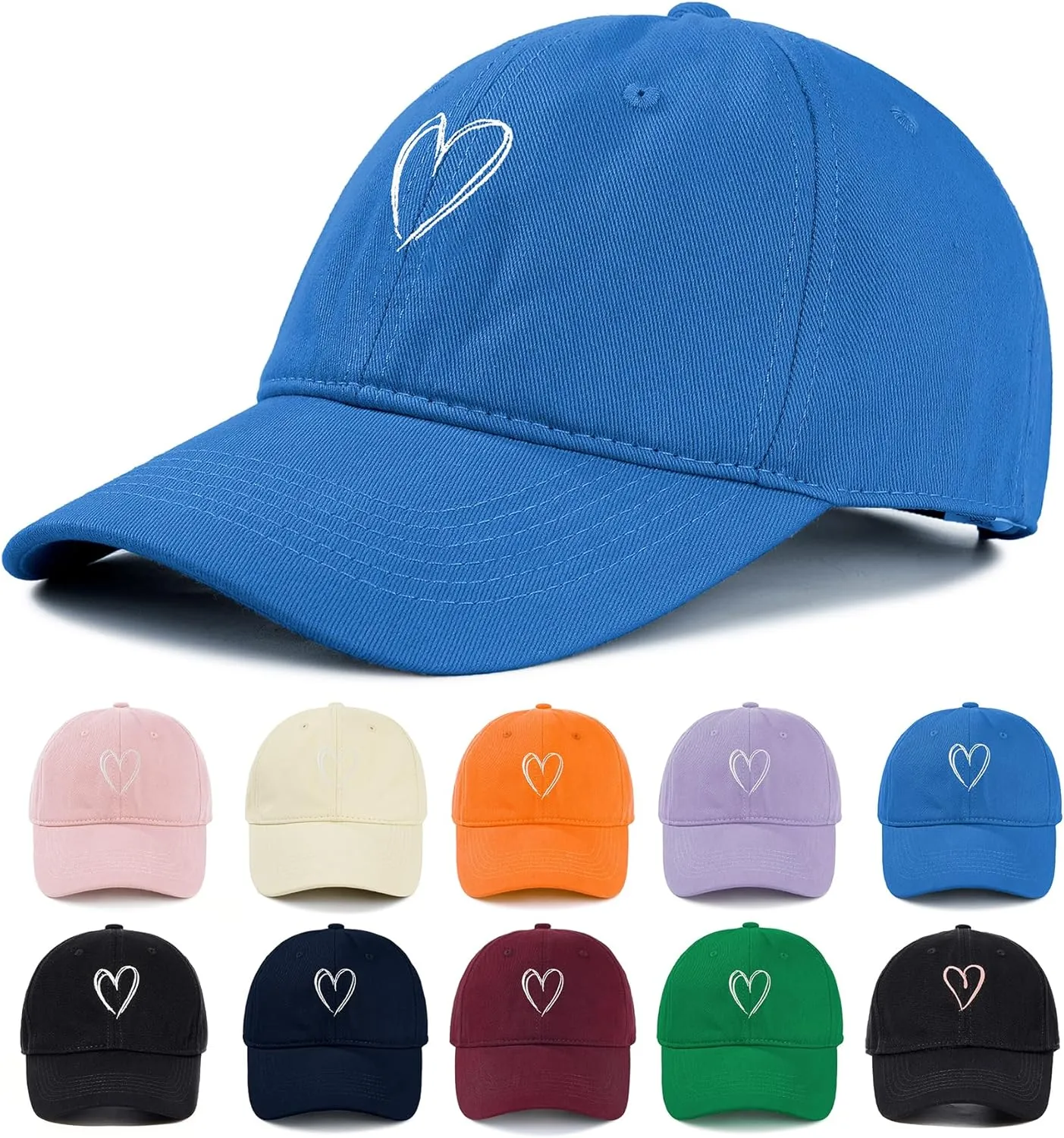 Zando 2025 Trendy Heart Baseball Caps for Women Men Girls Dad Adjustable Cute Cotton Ball Cap for Running Golf Tennies Travel
