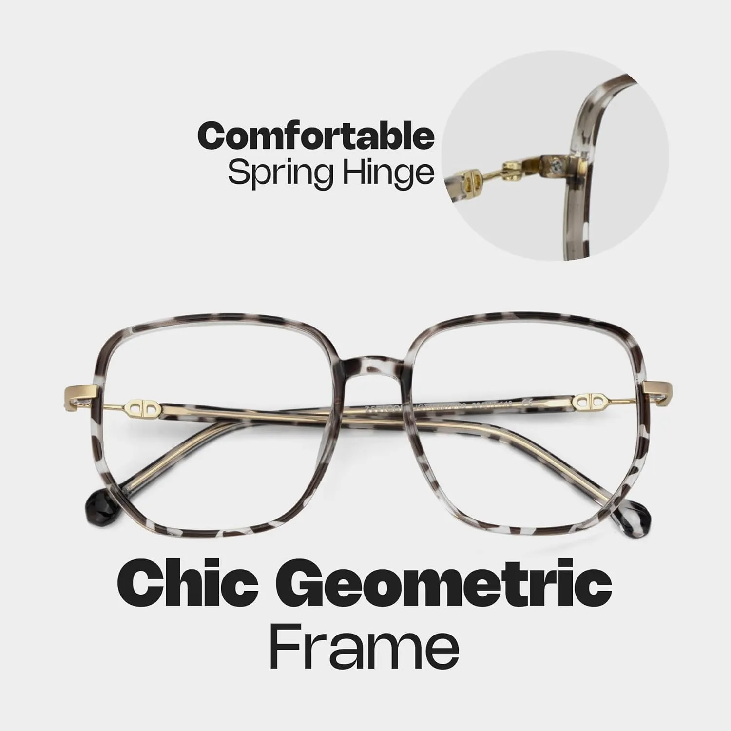 Zeelool Stylish Oversized Glasses for Women Chic Tortoise Geometric Eyeglasses with Non-prescription Clear Lens Joana
