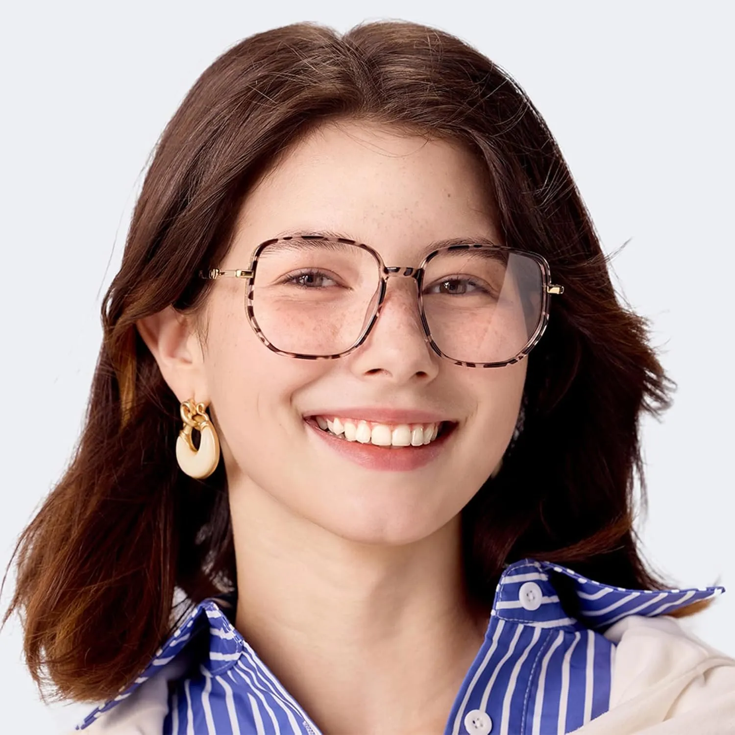 Zeelool Stylish Oversized Glasses for Women Chic Tortoise Geometric Eyeglasses with Non-prescription Clear Lens Joana