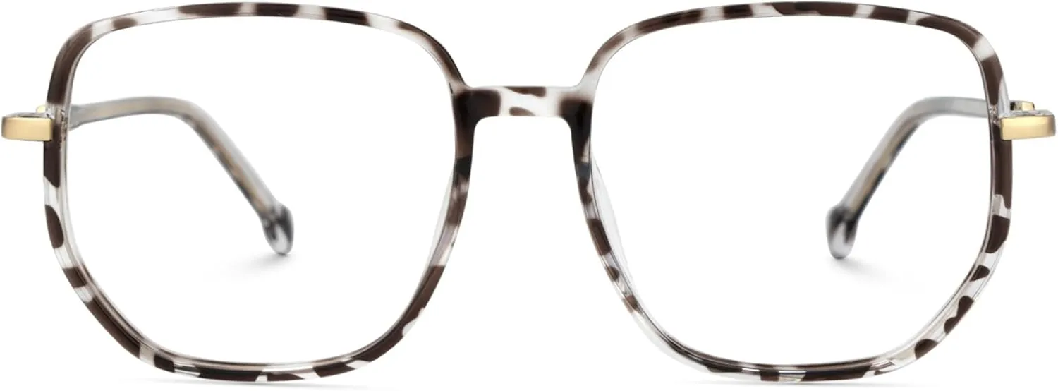 Zeelool Stylish Oversized Glasses for Women Chic Tortoise Geometric Eyeglasses with Non-prescription Clear Lens Joana