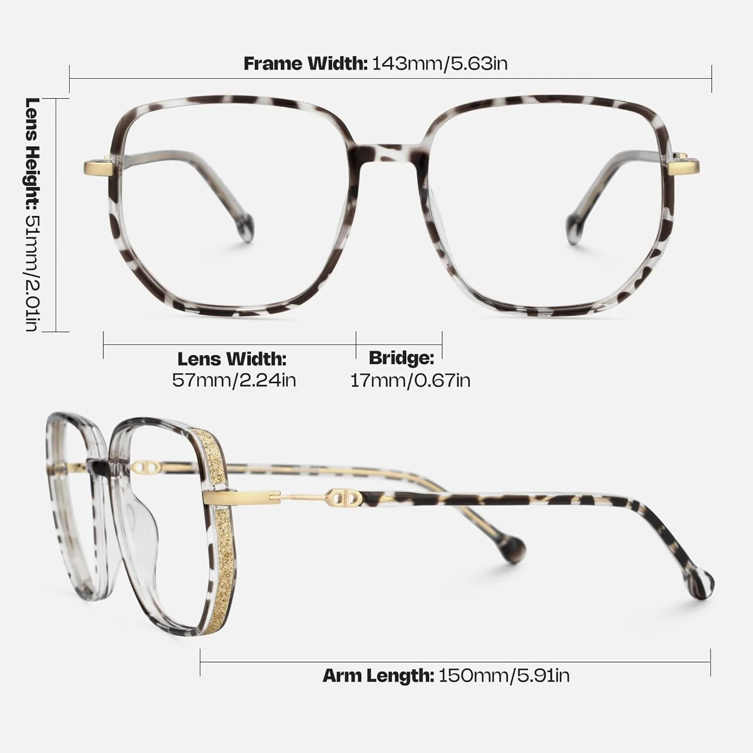 Zeelool Stylish Oversized Glasses for Women Chic Tortoise Geometric Eyeglasses with Non-prescription Clear Lens Joana